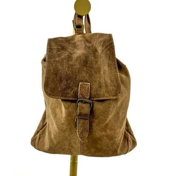 Vintage Brown Suede Backpack – Men’s Medium Bag, Casual Drawstring Style - Picture 4 of 11